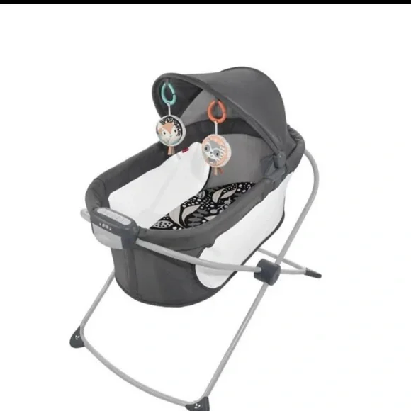 Gray and Black Baby Bassinet with Patterned Mattress